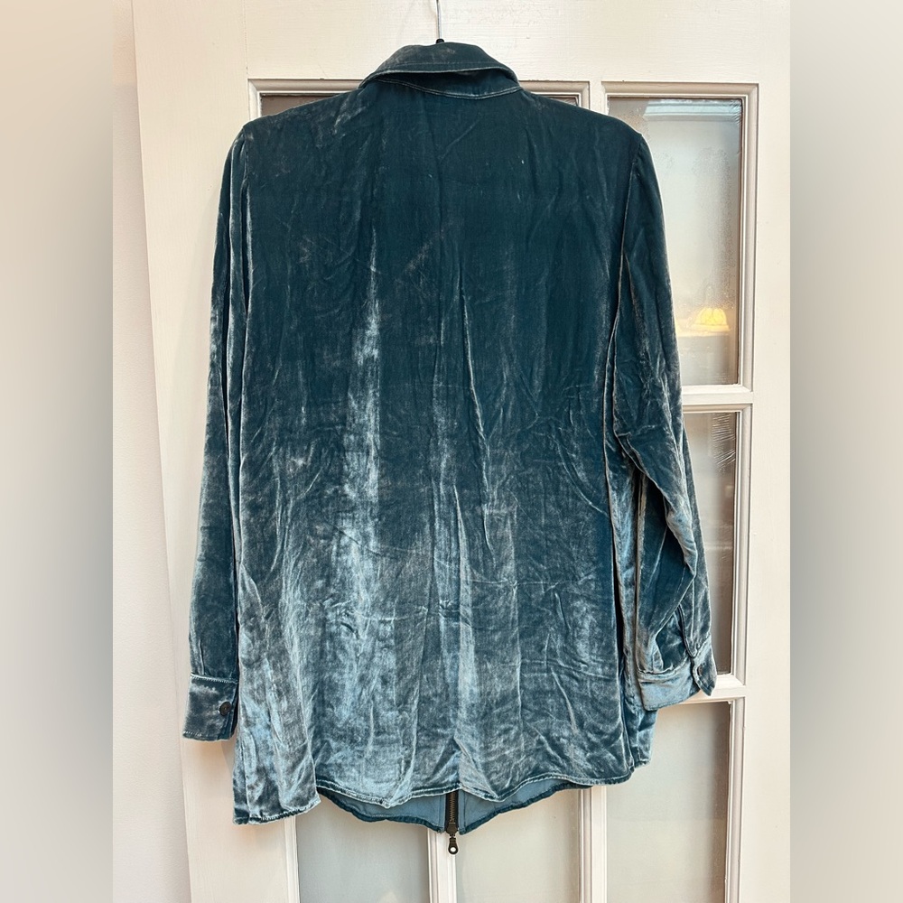 Soft Surroundings Crushed Velvet Ocean Teal Blue Silk Full Zip Sweatshirt Size M - Picture 3 of 8